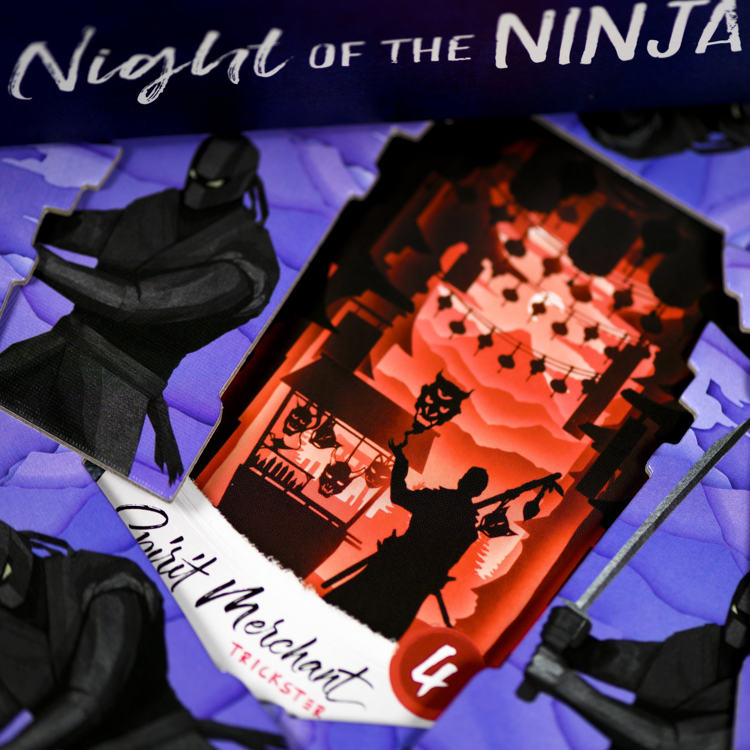Night of the Ninja Spirit Merchant card next to player tiles