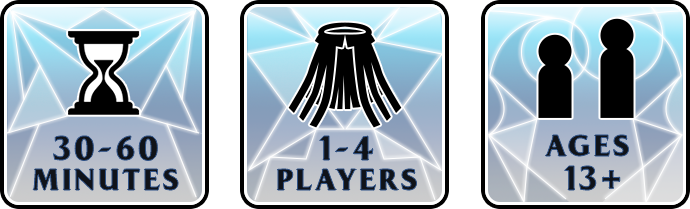 Player and stats icons: 30-60 minutes, 1-4 players, ages 13+